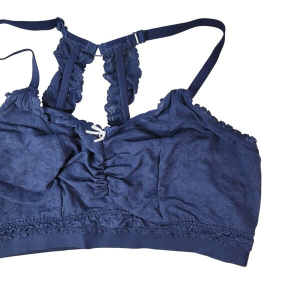 Cacique Wire Free Bralette Bra Blue Size 18 20 Lined Unpadded Racerback Adj Lace - Picture 2 of 9